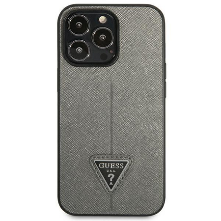 Guess Saffiano háromszög logós tok - iPhone 13 Pro Max tok (ezüst)
