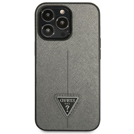 Guess Saffiano Triangle Logo Case - Cover for iPhone 13 Pro Max (Silver)
