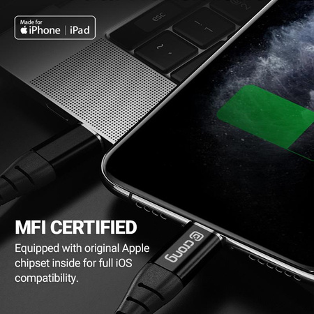 Crong Armor Link - USB-C villámgyors töltő MFi kábel 150cm (fekete)