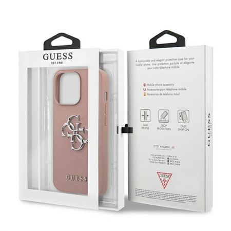 Guess Saffiano 4G Big Silver Logo - Etui iPhone 13 Pro (różowy)