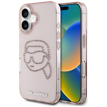 Karl Lagerfeld IML Rhinestones Karl Head - pouzdro pro iPhone 16 (růžové)
