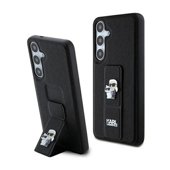 Karl Lagerfeld Gripstand Saffiano Karl & Choupette kitűzők - Samsung Galaxy S24+ tok (fekete)