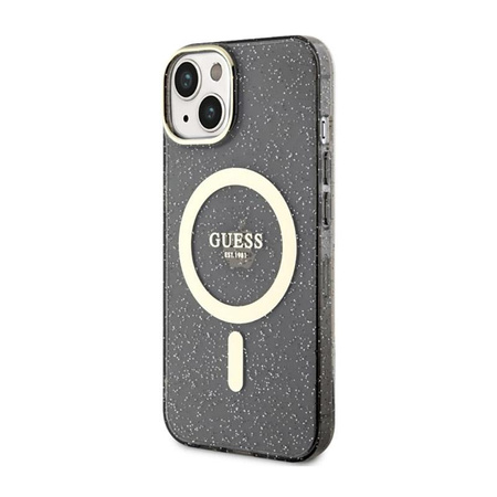 Guess Glitter Gold MagSafe - pouzdro pro iPhone 14 (černé)