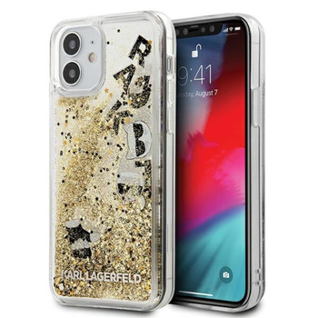 Karl Lagerfeld Glitter Liquid Floating Charms - pouzdro na iPhone 12 mini (Gold Floating Charms)