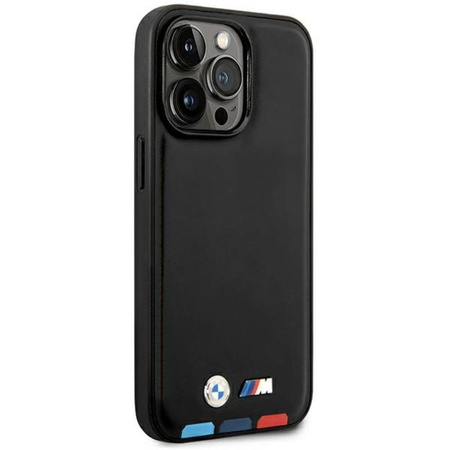 BMW Leder Hot Stamp Tricolor - iPhone 14 Pro Tasche (Schwarz)