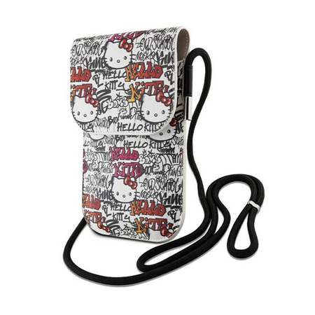 Hello Kitty Bőr címkék Graffiti zsinór - Crossbody telefontáska (bézs)