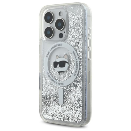 Karl Lagerfeld Liquid Glitter Choupette Head MagSafe - iPhone 16 Pro tok (átlátszó)