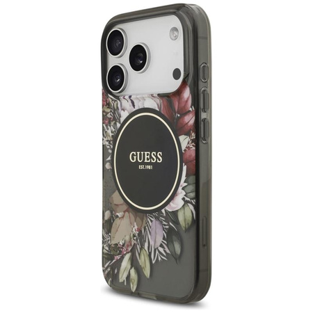 Guess IML Flowers Electro Pearl Strap MagSafe - Pouzdro iPhone 17 Pro (černý)