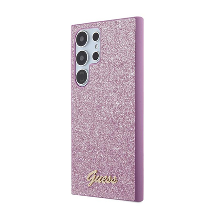Guess Glitter Flakes Metal Logo Case - pouzdro pro Samsung Galaxy S24 Ultra (fialové)