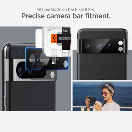 Spigen Optik.TR EZ Fit Camera Lens Protector - Objektivschutzglas für Google Pixel 8 (2 Stück) (Schwarz)