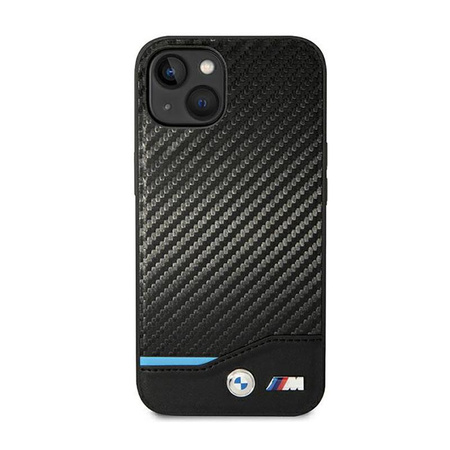 BMW Leder Carbon Blue Line - iPhone 14 Tasche (Schwarz)
