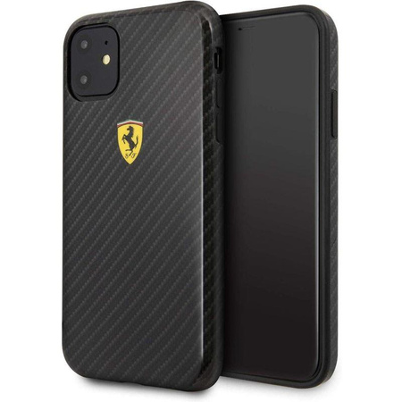 Coque rigide Ferrari On Truck Racing Shield - Coque iPhone 11 (Effet carbone/noir)