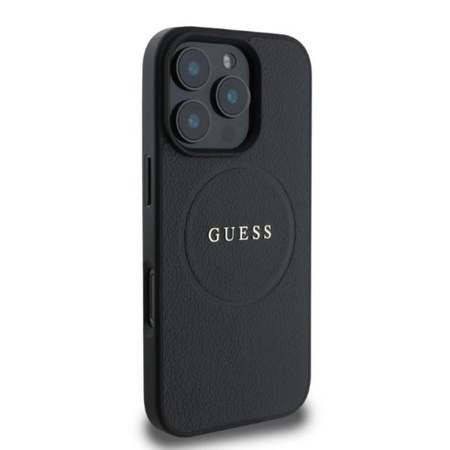 Guess Anneau Grainé MagSafe - Étui iPhone 16 Pro Max (noir)