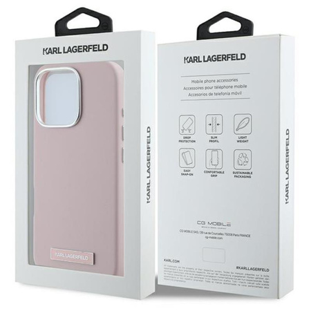 Karl Lagerfeld FW Metal Plate MagSafe - Pouzdro pro iPhone 16 Pro (růžové)