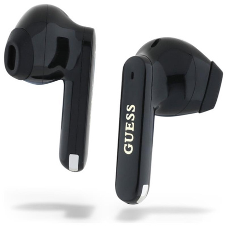 Guess hosszúkás, fémes, nyomtatott logóval - TWS Bluetooth fejhallgató + töltőtáska (fekete)