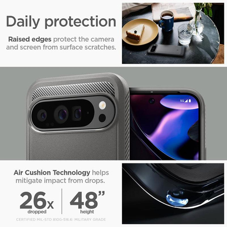 Spigen Rugged Armor - Étui pour Google Pixel 9 Pro XL (Gris marbré)