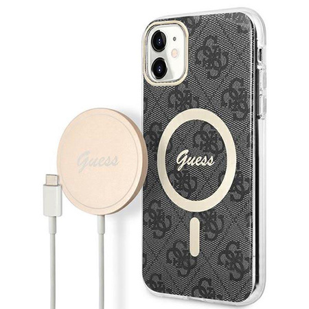 Guess Bundle Pack MagSafe 4G - MagSafe iPhone 11 case + charger set (black/gold)