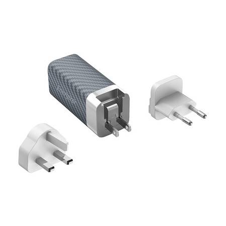 Energizer Ultimate - Multiplug EU / UK / US GaN USB-C & USB-A 65W PD travel charger (Silver)