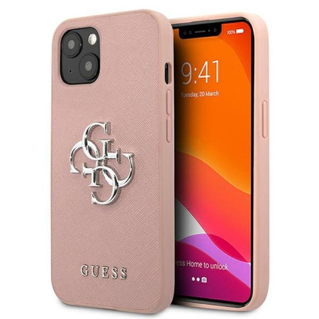 Guess Saffiano 4G Big Silver Logo - iPhone 13 Case (pink)