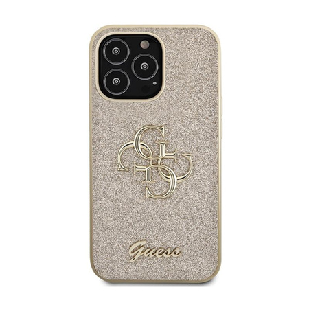 Guess Glitter Script Big 4G - pouzdro pro iPhone 13 Pro (zlaté)