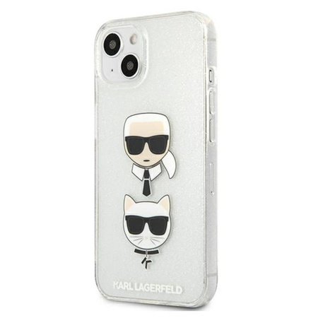 Karl Lagerfeld Glitter Karl & Choupette Head - Coque iPhone 13 (argent)