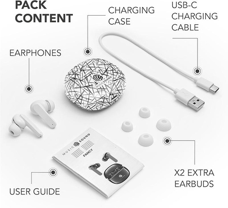 Cellularline Music Sound Fancy - V5.3 TWS vezeték nélküli Bluetooth fejhallgató töltőtokkal (fehér/fekete)