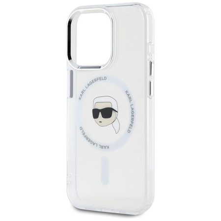 Karl Lagerfeld IML Metal Karl Head MagSafe - pouzdro pro iPhone 15 Pro Max (bílé)