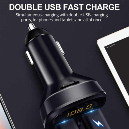 Transmiter FM z Obsługą MicroSD 2x USB A + Ładowarka Samochodowa 17W WEKOME