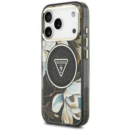 Guess IML Glitter Flowers Triangle MagSafe - Case iPhone 17 Pro (black)