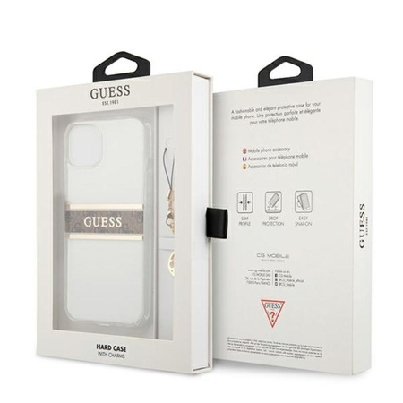 Guess 4G Stripe Brown Charm - pouzdro pro iPhone 13 mini (průhledné)