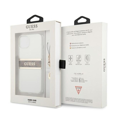 Guess 4G Stripe Brown Charm - iPhone 13 mini Hülle (Transparent)