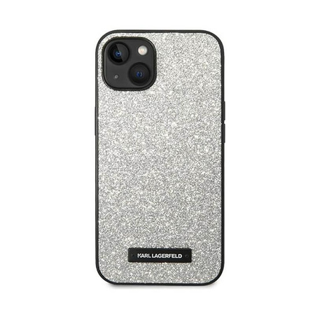 Karl Lagerfeld Glitter Plaque Logo - pouzdro pro iPhone 14 Plus (stříbrné)