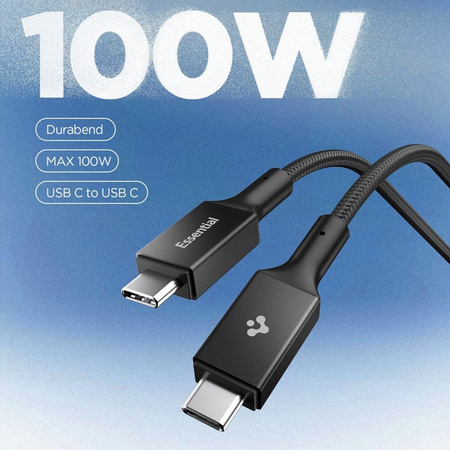 Kabel USB C Szybkie Ładowanie 1m Spigen Essential do iPhone Czarny 100W PD
