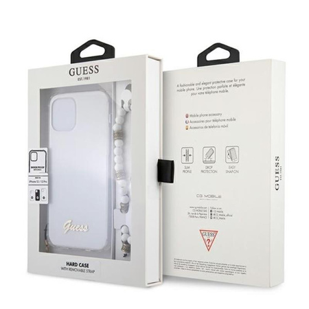 Guess White Pearl Strap - Coque iPhone 12 / iPhone 12 Pro (Transparent)