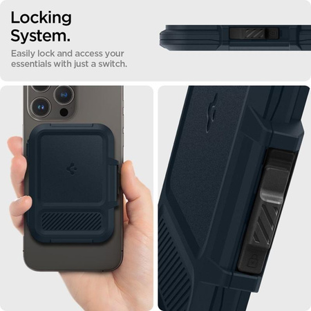 Spigen Lock Fit MagSafe - Magnetische Brieftasche (Metall Schiefer)