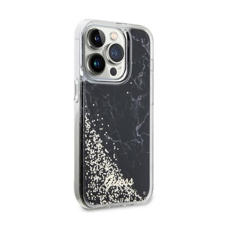 Guess Liquid Glitter Marble - Coque iPhone 14 Pro (Noir)