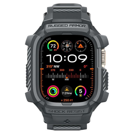 Spigen Rugged Armor Pro - Bracelet avec étui pour Apple Watch Ultra 49 mm (Gris foncé)