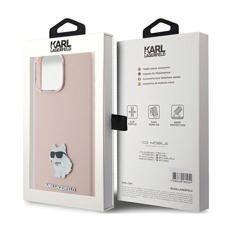 Karl Lagerfeld Silicone Choupette Metal Pin - Coque iPhone 15 Pro Max (rose)