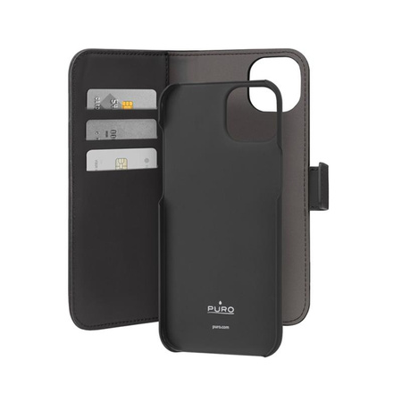 PURO Wallet Detachable - 2-in-1 iPhone 15 Plus Case (noir)