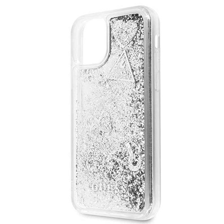 Guess Liquid Glitter Hearts - Etui iPhone 11 Pro (srebrny)