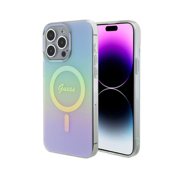 Pouzdro Guess IML Iridescent MagSafe - iPhone 15 Pro (tyrkysové)