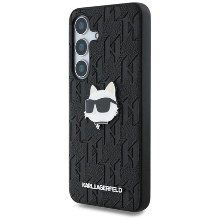 Karl Lagerfeld Leder Monogramm Pin Logo Choupette Kopf - Samsung Galaxy S25+ Tasche (schwarz)