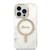 Guess Bundle Pack MagSafe IML Marble - Étui MagSafe pour iPhone 14 Pro + chargeur (blanc/or)