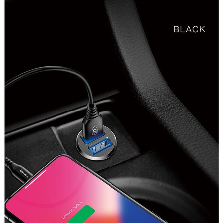 Baseus Grain - Chargeur de voiture 2 x USB, 5 V / 3,1 A (noir)