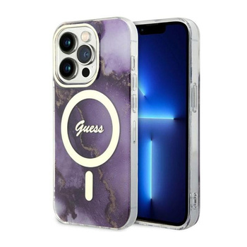 Guess Golden Marble MagSafe - pouzdro pro iPhone 14 Pro (fialové)