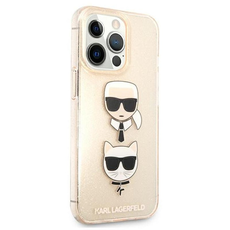 Karl Lagerfeld Glitter Karl & Choupette Head - iPhone 13 Pro Tasche (Gold)