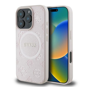 Guess Saffiano Peony Classic Logo MagSafe - iPhone 16 Pro Case (rose)