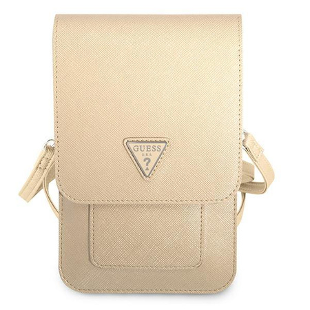 Guess Wallet Saffiano Triangle Logo Phone Bag - Smartphone and Accessory Bag (Beige)