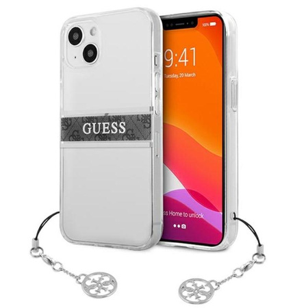 Guess 4G Stripe Grey Charm - Coque iPhone 13 (transparente)