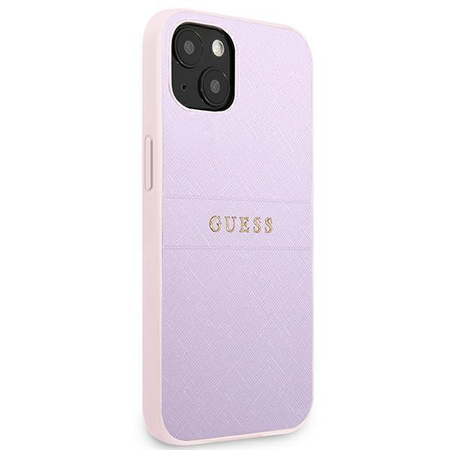 Guess Saffiano Hot Stamp & Metal Logo – Etui iPhone 13 mini (liliowy)